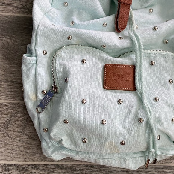 Victoria’s Secret PINK Mint Green/Blue Studded Backpack - Picture 4 of 8